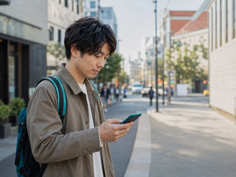 韓国旅行の通信手段3種類を比較するイメージ。スマートフォンと韓国の街並み