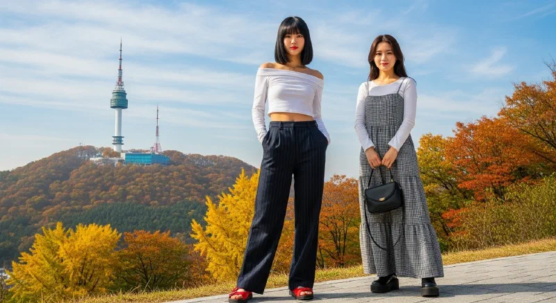 春の桜・夏の海・秋の紅葉・冬のイルミネーションを並べた韓国四季のコラージュ