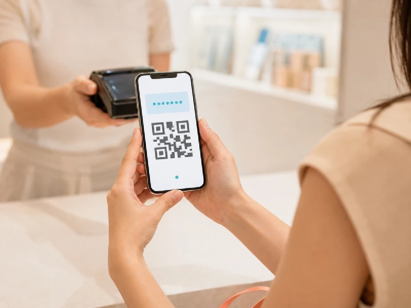 韓国の店舗でスマホのコード決済を使うイメージ